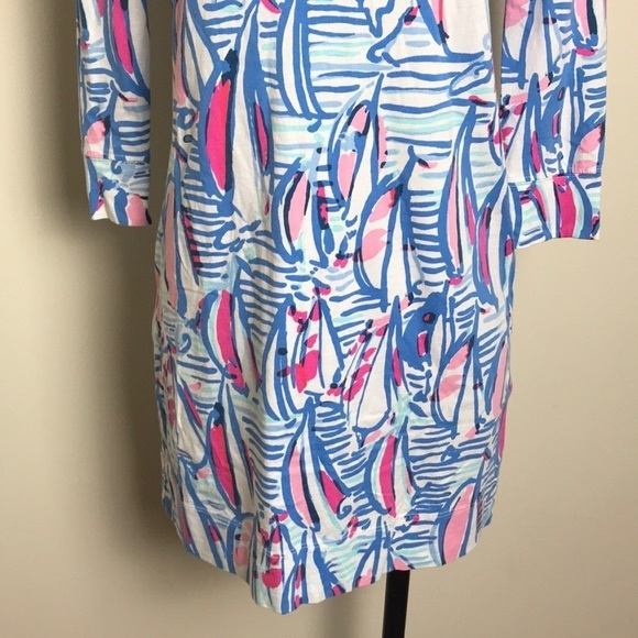 Lilly Pulitzer Marlowe Dress Sailboats Red Right Shift T-shirt XXSmall Nautical - Picture 4 of 8